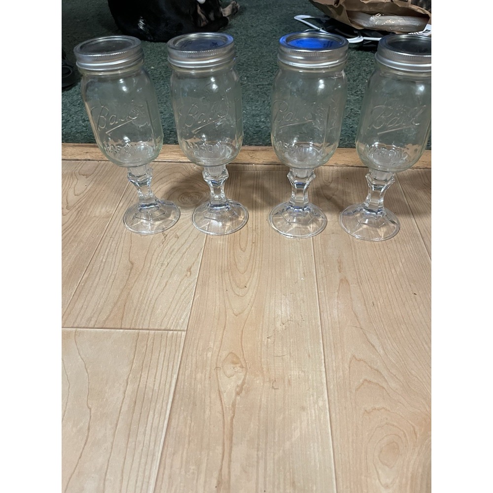 BALL MASON JAR~SET OF 4~WINE GLASSES STEM PEDESTAL~JOKE/GAG~COLLECTORS~VNC. - Picture 7 of 9